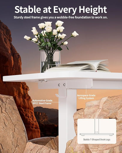 BIZUM Electric Standing Desk 60 x 24 Inch Computer Desk-Gaming Desk White Home Office Desks Height Adjustable Memory Stand Up Computer Workstation