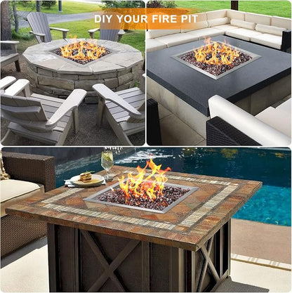 Onlyfire 18 Inch Square Fire Pit Burner Pan with Square Burner Ring – 304 Stainless Steel Drop-in Gas Fire Pit Insert for Natural Gas & Propane, 92,000 BTU, Square Flame Pattern for DIY Fire Table