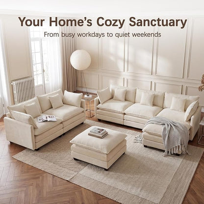 Modular Sectional Sofa for Living Room, 70" Oversized Cloud Couch with Movable Ottoman, 3 Seat Modern Comfy Sofa Chenille Deep Seat Couches with L Shape, Bedroom Living Room (Beige 70" Loveseat)
