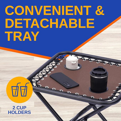 SereneLife 2 Pack Zero Gravity Recliner Chairs with Table, Brown | Lockable recline, padded headrests and cup holder table provide comfortable outdoor seating for patios and camping