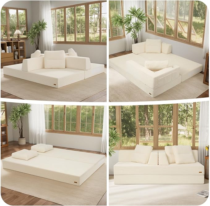 COMAX Futon Sofa Bed, Convertible Sofa Bed, Folding Boneless Couches | Boneless Couch for living room, Fold Out Small Foldable Loveseat Floor Sleeper Mattress Lounge Space‑Saving, Queen 79"