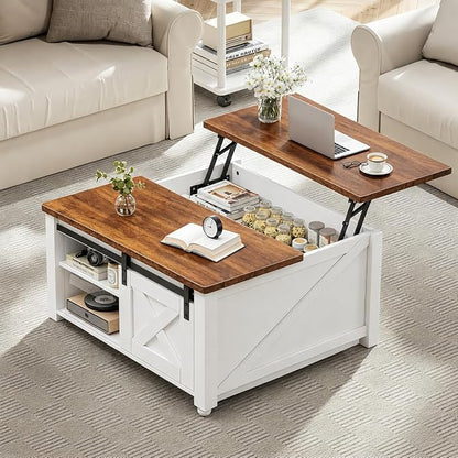 Simple Deluxe Lift Top Coffee Table with Storage, Farmhouse Coffee Table for Living Room, Coffee Tables with Hidden Storage, Coffee Tables with Lifting Top Center Table for Living Room(White)