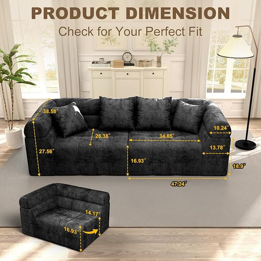 Modular Sectional Sofa Cloud Couch, Boneless Sleeper Bed for Living Room with No Assembly, Deep Seat & Pillows, Loveseat Configurations with Ergo Support & Storage Pocket, Grey