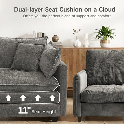 Oversized Loveseat Sofa, 70" Sectional Cloud Couch, 2 Seat Modern Comfy Sofa Chenille Deep Seat Couches with 2 Pillows, for Small Apartment, Living Room (Grey, 70" Loveseat)