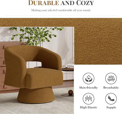 Luxanimarion Swivel Barrel Accent Chair,Oversized Teddy Upholstered Round Swivel Chair,Modern Luxury 360 Degree Living Room Vanity Chair for Bedroom Office,Browm,2PCS