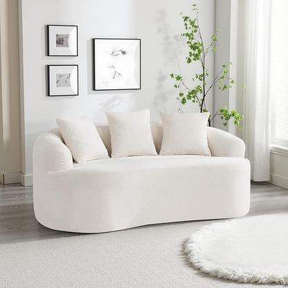 65" Boneless Loveseat Sofa Couch, Modern Comfy Curved Cloud Sofa, Chenille Deep Seat Love Seat Couches for Living Room, No Assembly, Beige