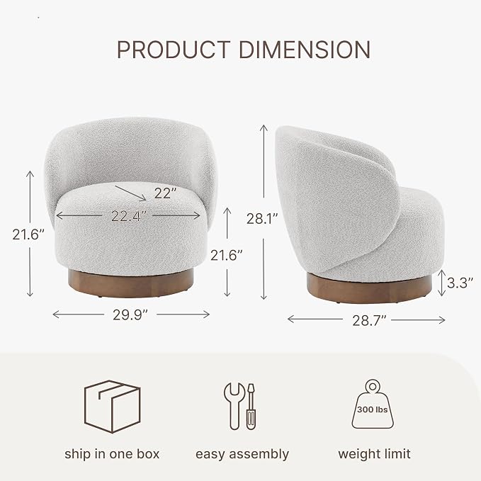 KISLOT Swivel Accent Chair Round Barrel Armchair Upholstered Performance Fabric for Living Room Bedroom Waitingroom,1 Box,Light Grey