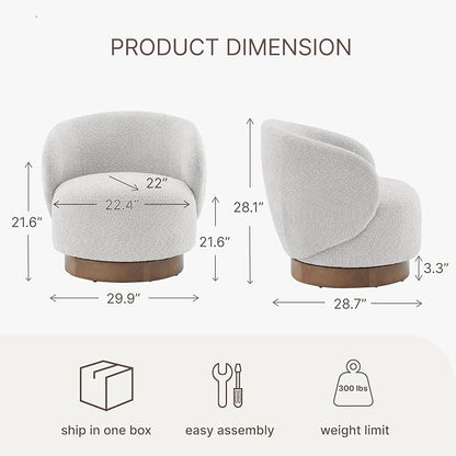 KISLOT Swivel Accent Chair Round Barrel Armchair Upholstered Performance Fabric for Living Room Bedroom Waitingroom,1 Box,Light Grey