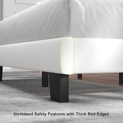 Feonase Queen Platform Bed Frame, Velvet Upholstered Queen Bed Frame, Solid Wood Slats & Heavy Duty Feet Support, No Box Spring Needed, Noise-Free, Easy Assembly, White