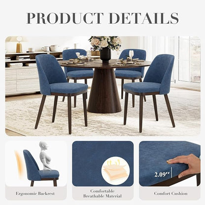 COLAMY Upholstered Dining Chairs Set of 6, Modern Kitchen Chairs with Back, Leather Side Dining Room Chairs with Wood Legs for Kitchen Dining Room Restaurant, Blue