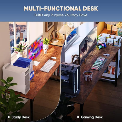 DUMOS 47 Inch Computer Desk for Home Office, Modern Writing Study Table Simple Modern Style for Bedroom Small Space, Large Work Desks with X-Shaped Reinforcement, Wood Brown
