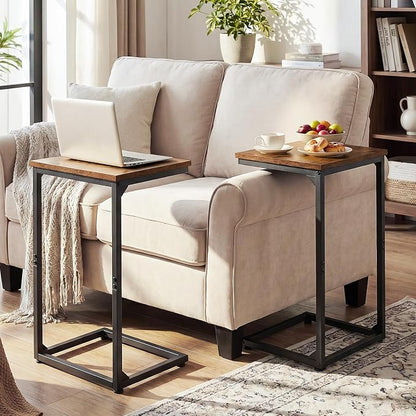 AMHANCIBLE C Shaped End Tables, Couch Side Tables that Slide Under, TV Trays for Living Room, Bedroom, Small Space, Sofa, Brown HET02BBR-1