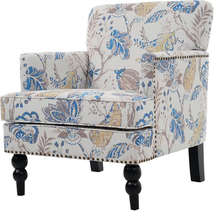 Christopher Knight Home Eve Modern Upholstered Club Chair, Wooden Living Room Accent Chair, Bedroom Comfy Reading Chair, Multifunctional Armchair, Beige+Blue