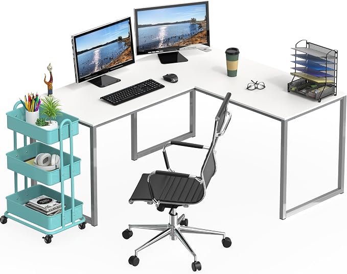 SHW Mission 55 x 60 Inches L-Shape Home Office Computer Desk, White