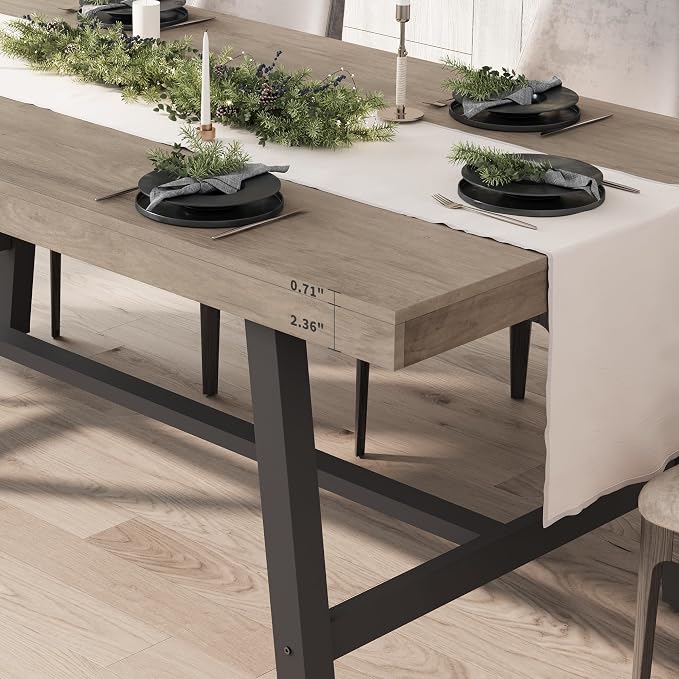 GarveeHome Industrial Dining Table for 6-8 People, 70.87" Long Large Kitchen Table with Sturdy Metal Frame, Rectangular Counter for Dinner, Kitchen, Dining Room (Grey, 71" Non-extendable)