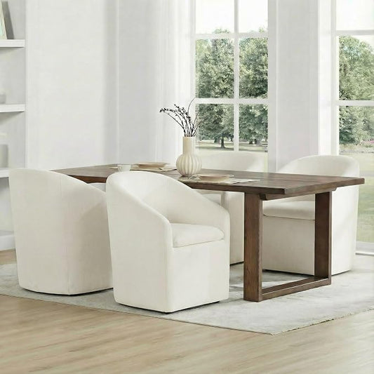 KISLOT Upholstered Dining Chairs Set of 4 with Casters, Modern Side Barrel Armchair with Washable Slipcover & Sturdy Metal Frame for Diningroom Bedroom Livingroom Reading Room, Beige Fabric
