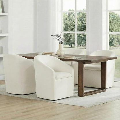 KISLOT Upholstered Dining Chairs Set of 2 with Casters, Modern Side Barrel Armchair with Washable Slipcover & Sturdy Metal Frame for Diningroom Bedroom Livingroom Reading Room, Beige Fabric