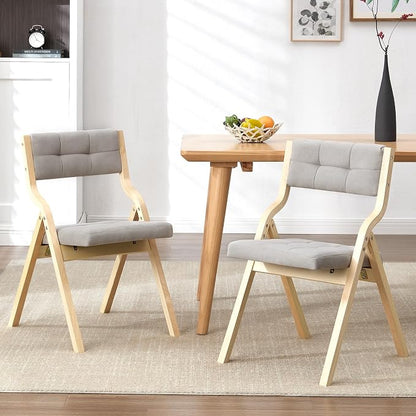 4-Pack Folding Dining Chairs with Cushion,Padded Foldable Dining Chairs,Portable Wooden Folding Chairs for Dining Rooms Kitchen Wedding and Party Indoor LIGHTGREY