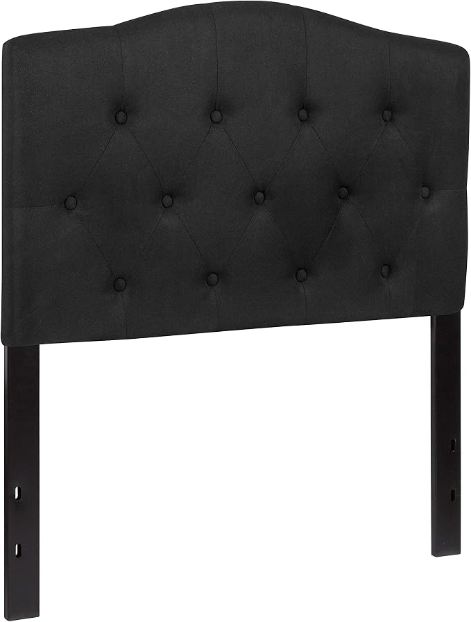 EMMA + OLIVER Twin Size Tufted Upholstered Headboard with Adjustable Metal Bed Rail Slots, Modern Fabric Upholstered Twin Headboard, Black