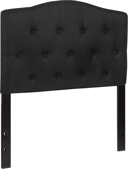 EMMA + OLIVER Twin Size Tufted Upholstered Headboard with Adjustable Metal Bed Rail Slots, Modern Fabric Upholstered Twin Headboard, Black