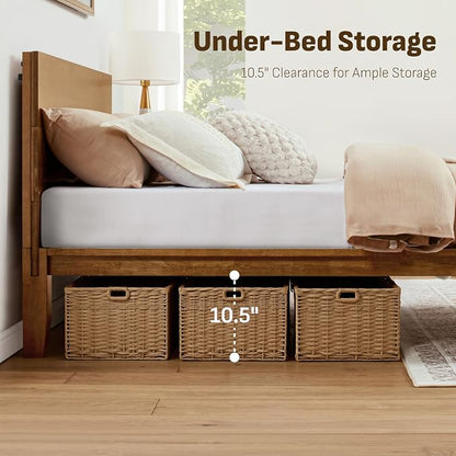 Softa Mikor Queen Japanese Joinery Bed Frame with Headboard, Solid Rubberwood Platform Bed, 1500 Lbs Heavy Duty, SGS Certified, No-Tool Setup, Storage Shelf, USB-A/C Port, No Box Spring Needed