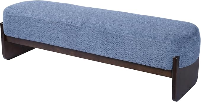Virubi Elegant Upholstered Loop Yarn Ottoman, Blue End of Bed Entryway Benches, Corner Dining Bench Shoe Stool for Indoor Bedroom Living Dining Room (Blue)