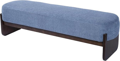 Virubi Elegant Upholstered Loop Yarn Ottoman, Blue End of Bed Entryway Benches, Corner Dining Bench Shoe Stool for Indoor Bedroom Living Dining Room (Blue)