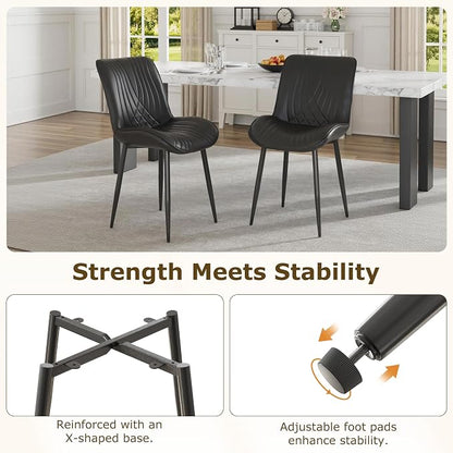 VECELO Dining Chairs Set of 2, Modern Upholstered Faux Leather Cushion Seat and Metal Legs for Kitchen, Living Room, Black