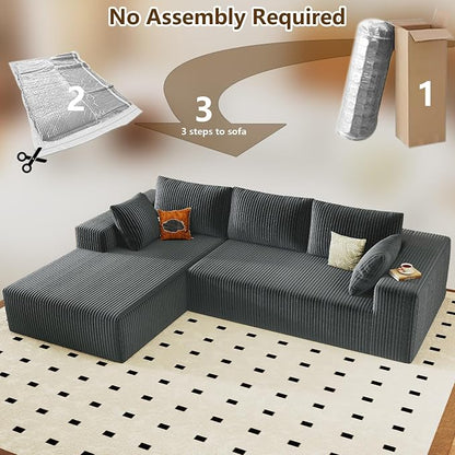 96" Modular Sectional Couch, Boneless L Shaped Cloud Sofa with Chaise Lounge, Corduroy Upholstered Couches Memory Foam Deep Seat, No Assembly Required, Ideal for Living Room(Dark Gray, Left Facing)
