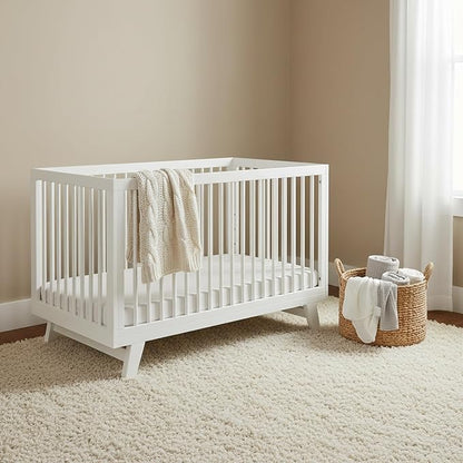 3-in-1 Astin Convertible Baby Crib - Wooden Baby Crib, Grows with Your Baby, Converts to Toddler Bed & Day Bed, 4 Adjustable Support Base Height | White