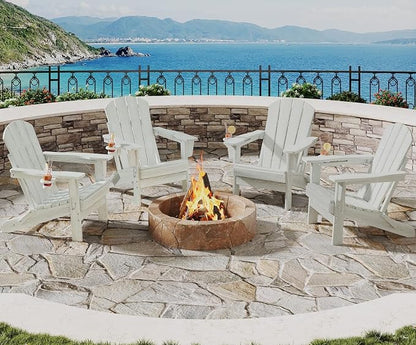 Garvee Folding Adirondack Chair Set of 4, HDPE Outdoor Patio Chair with Cup Holder, All Weather Resistent Wooden Textured for patios, Decks, Gardens, fire Pit, White