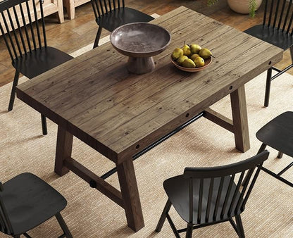 chairus 59'' Farmhouse Dining Table, Solid Wood Rustic Kitchen Table with Metal Stretcher, Large Rectangular Wooden Dining Room Table for Living Room/Home Office, Easy Assembly, Walnut