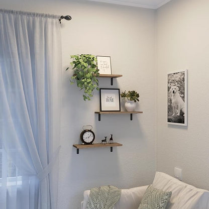 DOLLFIO Floating Shelves, 3 Sets Wall Shelves, Wooden Floating Shelves for Wall Décor, Wall Mounted Floating Bathroom Shelf for Storage, Floating Book Shelf for Bedroom, Living Room – Rustic Brown