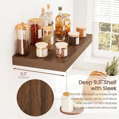 Vivelove Walnut Floating Shelves, 16 Inch Wall Display Shelves for Bathroom Living Room Kitchen Bedroom Office Farmhouse Home Decor, 16" X 9.3" X 1.5" - Set of 2, Walnut