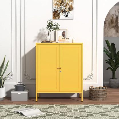 Lockable Metal Storage Cabinet Double Door Metal Cabinet Home Decor Cabinet with Adjustable Shelves Coffee Bar Cabinet Suitable for Living Room and Dining room Yellow : 13.8"D x 31.5"W x 36"H