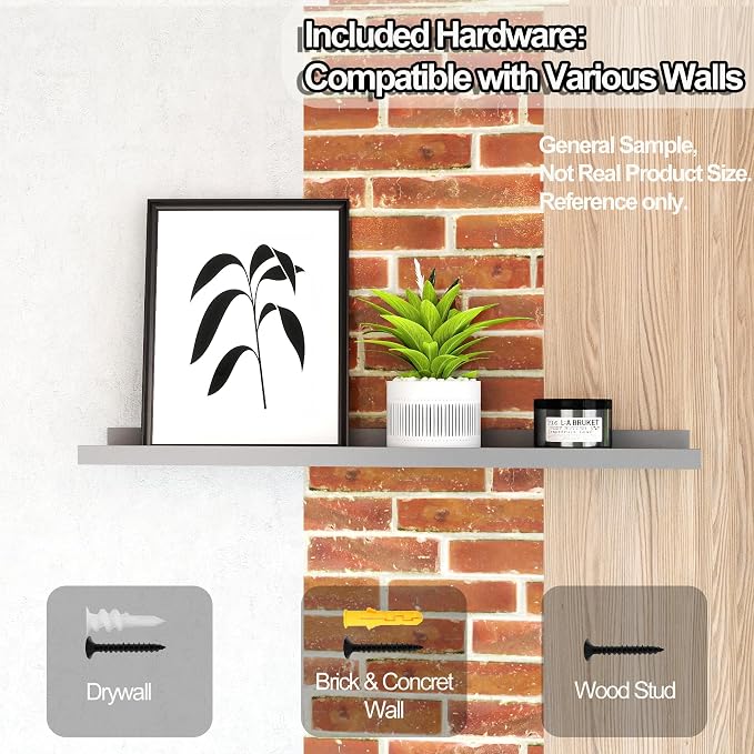 Small Floating Shelves for Wall Decor, Wall Mounted Wood Shelf for Bedroom, Living Room, Bathroom, Kitchen, Nursery, Display Picture Ledge Shelf with Lip Set of 2-8 Inches, Grey