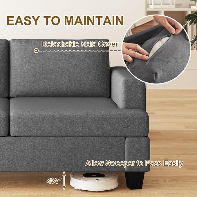 Furnimart 62" Loveseat Couch, Modern Love Seat Sofa, Comfy Deep Seat Sofa for Living Room, Small Couches for Small Spaces, 2 Seater Couch for Bedroom, Linen Dark Grey
