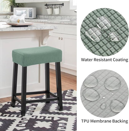YISUN Stool Covers Rectangle - 4 Pack Stretch Waterproof Saddle Seat Cover Counter Bar Stools Bar Chairs Covers Kitchen Island Chairs Cushion Protector (4, Green)