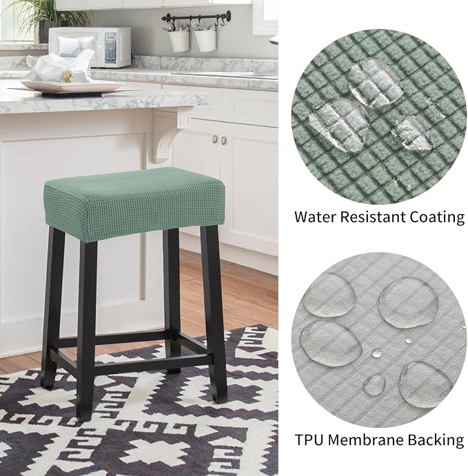 YISUN Stool Covers Rectangle - 2 Pack Stretch Waterproof Saddle Seat Cover Counter Bar Stools Bar Chairs Covers Kitchen Island Chairs Cushion Protector (2, Green)