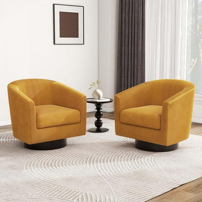 Swivel Barrel Accent Chair, Modern Round Corduroy Fabric Arm Chair for Living Room, Bedroom, Comfy Club Reading Chairs for Adults (Corduroy Orange, Set of 2)