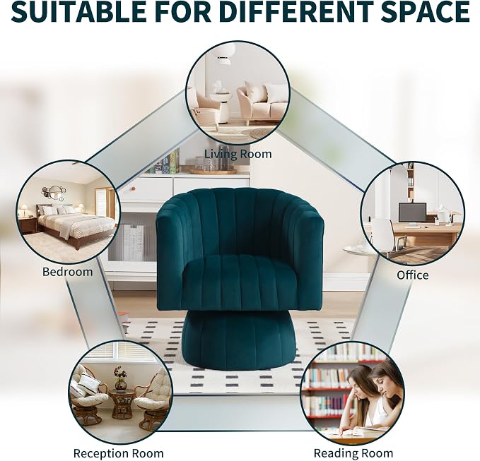 Swivel Accent Barrel Chair Set of 2- Cute Comfy Small Round 360° Arm Chair Velvet Sofa Club Reading Chair for Living Room Bedroom Office Green