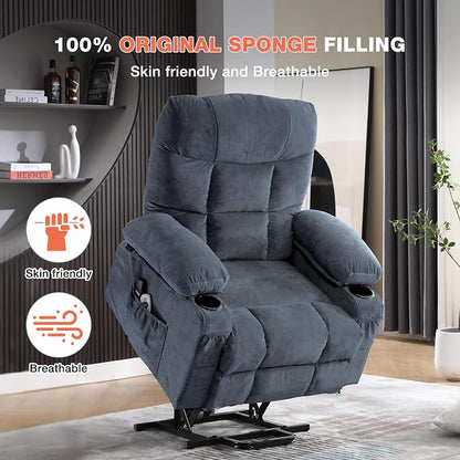 MAHOMICO Power Lift Recliner Chair for Elderly with Vibration Massage and Lumbar Heating, Electric Lift Recliner Single Sofa with Side Pocket, Two Cup Holders and USB Charge Port for Living Room
