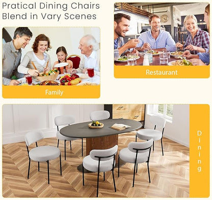 DUMOS Dining Chairs Set of 4, Mid Century Modern Chair Round Upholstered Curved Backrest, Kitchen Vanity Living Room Chairs with Black Metal Legs，Classic Grey