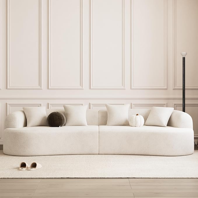 131" Curved Modular Sectional Sofa for Living Room, Modern Chenille Oversized Cloud Couch Sofa, Luxury Plush Extra Deep 4-Seater Boucle Couch for Apartment‌‌, No Assembly Required, Cream White
