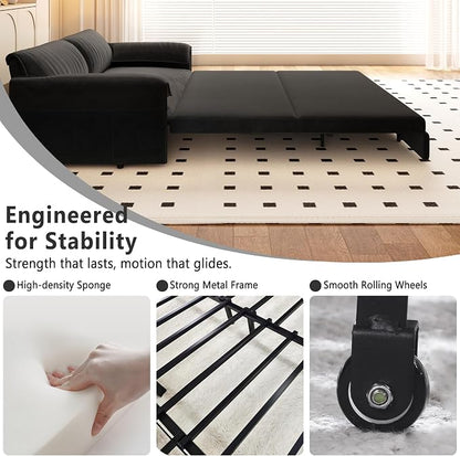 63.8" Sofa Bed Queen Size, Pull Out Couch Bed, 3-in-1 Convertible Sleeper Sofa with Side Pocket, Modern Velvet Futon Couch for Living Room, Small Space, Apartment, Bedroom, Black