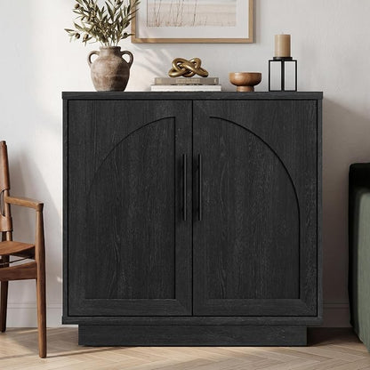 Fatmok Arched Sideboard Buffet Accent Cabinet, 31.5" Credenza with Adjustable Shelf, 3-Piece Modular Coffee Station Storage for Kitchen Living Room Bedroom, Black Grey