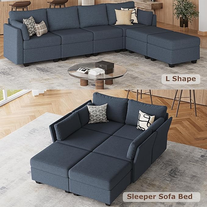 Huatean Home 114.17" Modular Sectional Sofa, 6 Seat Modular Couch with Storage, Memory Foam, Convertible Sectional Couches for Living Room, U Shaped Comfy Modular Sofa with Chaise, Blue Grey