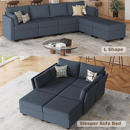 Huatean Home 114.17" Modular Sectional Sofa, 6 Seat Modular Couch with Storage, Memory Foam, Convertible Sectional Couches for Living Room, U Shaped Comfy Modular Sofa with Chaise, Blue Grey