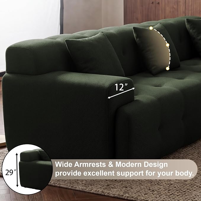 OUYESSIR 114" Boneless Couch,Cloud Couch,3D Mesh Fabric Comfy Sofa,3 Seater Modern Curved Sofa for Living Room,Bedroom and Apartment,No Assembly Required,Green