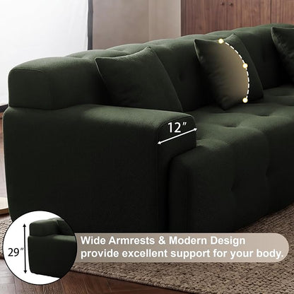 OUYESSIR 114" Boneless Couch,Cloud Couch,3D Mesh Fabric Comfy Sofa,3 Seater Modern Curved Sofa for Living Room,Bedroom and Apartment,No Assembly Required,Green